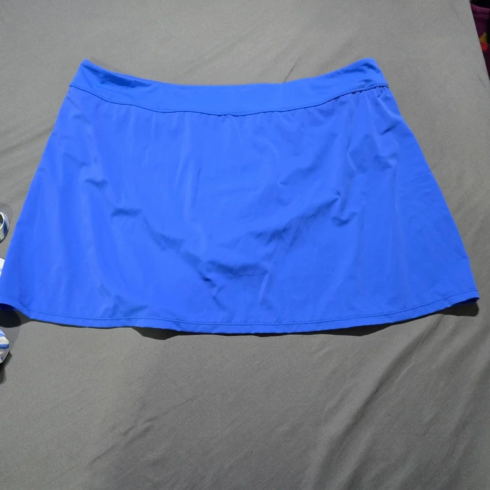 Susan Graver Tankini Swimsuit Set Women 26W Blue White Ruffle Tropical Skirt